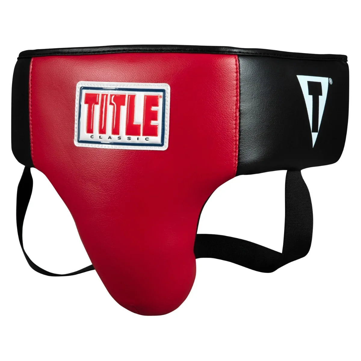 A red and black boxing headguard with a prominent 'TITLE CLASSIC' logo patch on the front, set against a plain white background.