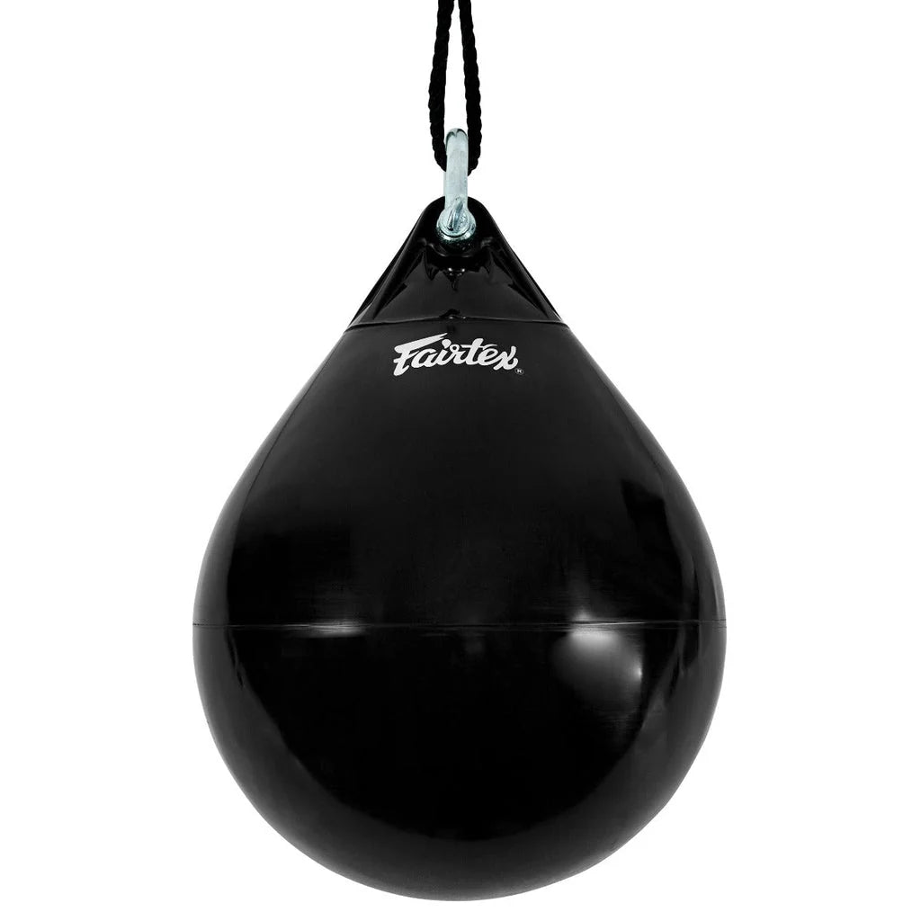 Black Fairtex water punching bag on a white background