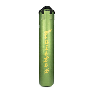 Green punching bag with 'Faite' branding on a white background