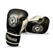 Black and white boxing gloves with visible branding on a white background