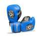Blue boxing gloves with black accents on a white background
