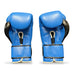 Pair of blue boxing gloves with black accents on a white background