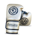 Pair of white boxing gloves with black logos and 'Outslayer' branding on a white background