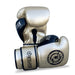 Pair of boxing gloves with a brand logo on a white background