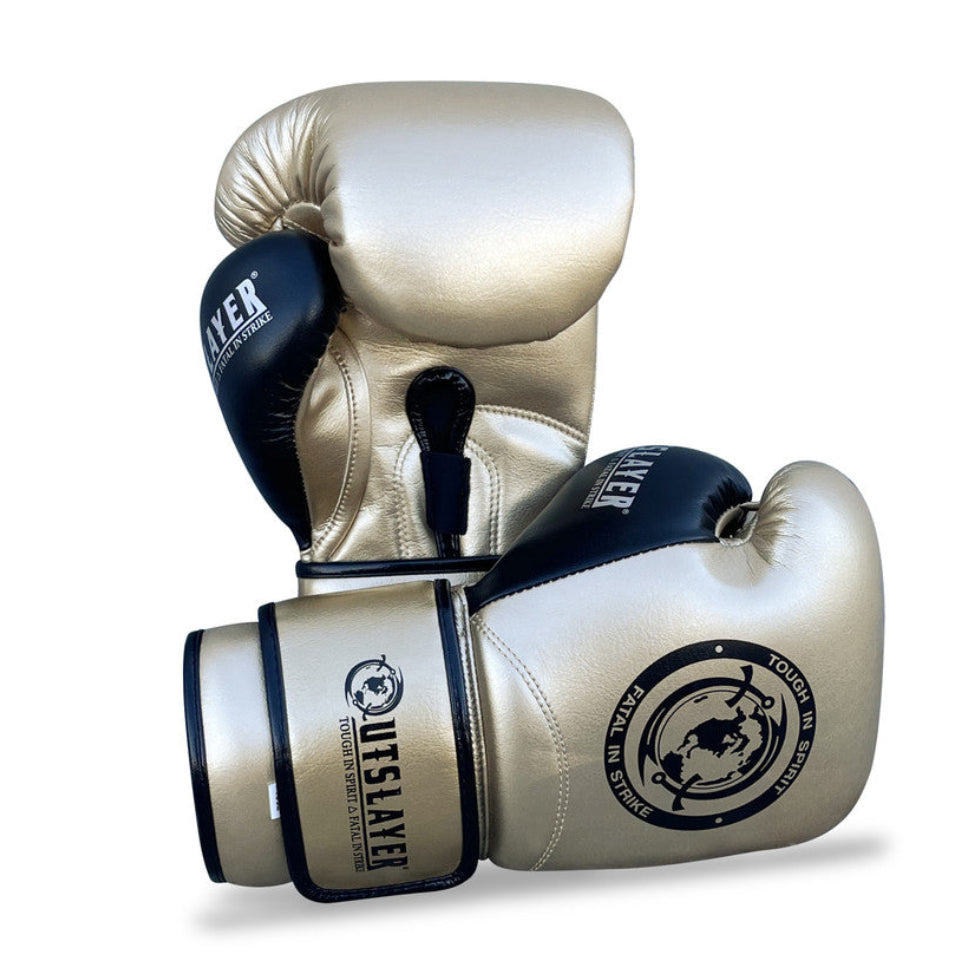 Pair of boxing gloves with a brand logo on a white background