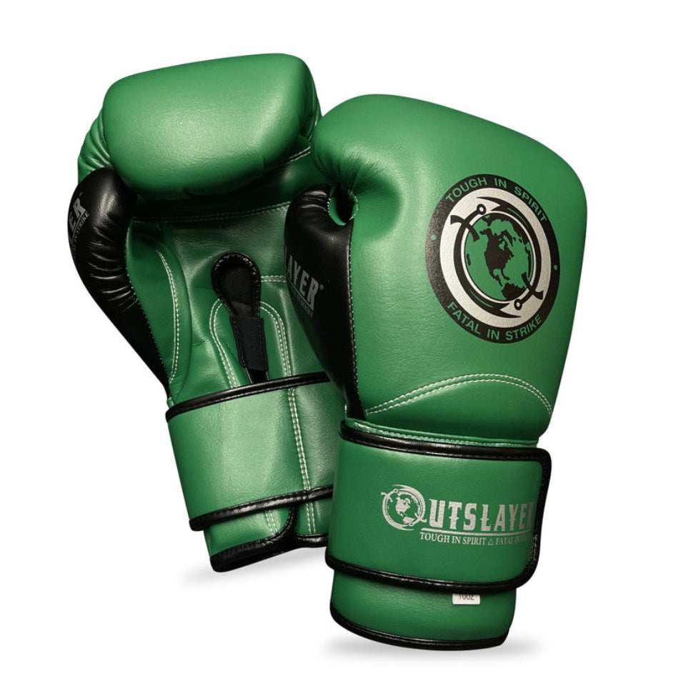 Green boxing gloves with black accents on a white background