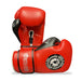 Red boxing gloves with black accents on a white background