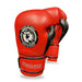 Red boxing glove with black accents on a white background