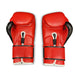 Pair of red boxing gloves with black accents on a white background