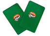 Two green boxing gel knuckle pads with a logo