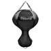 A black Outslayer heavy weight training hanging bag with a white logo on the front, suspended by straps on a solid white background.