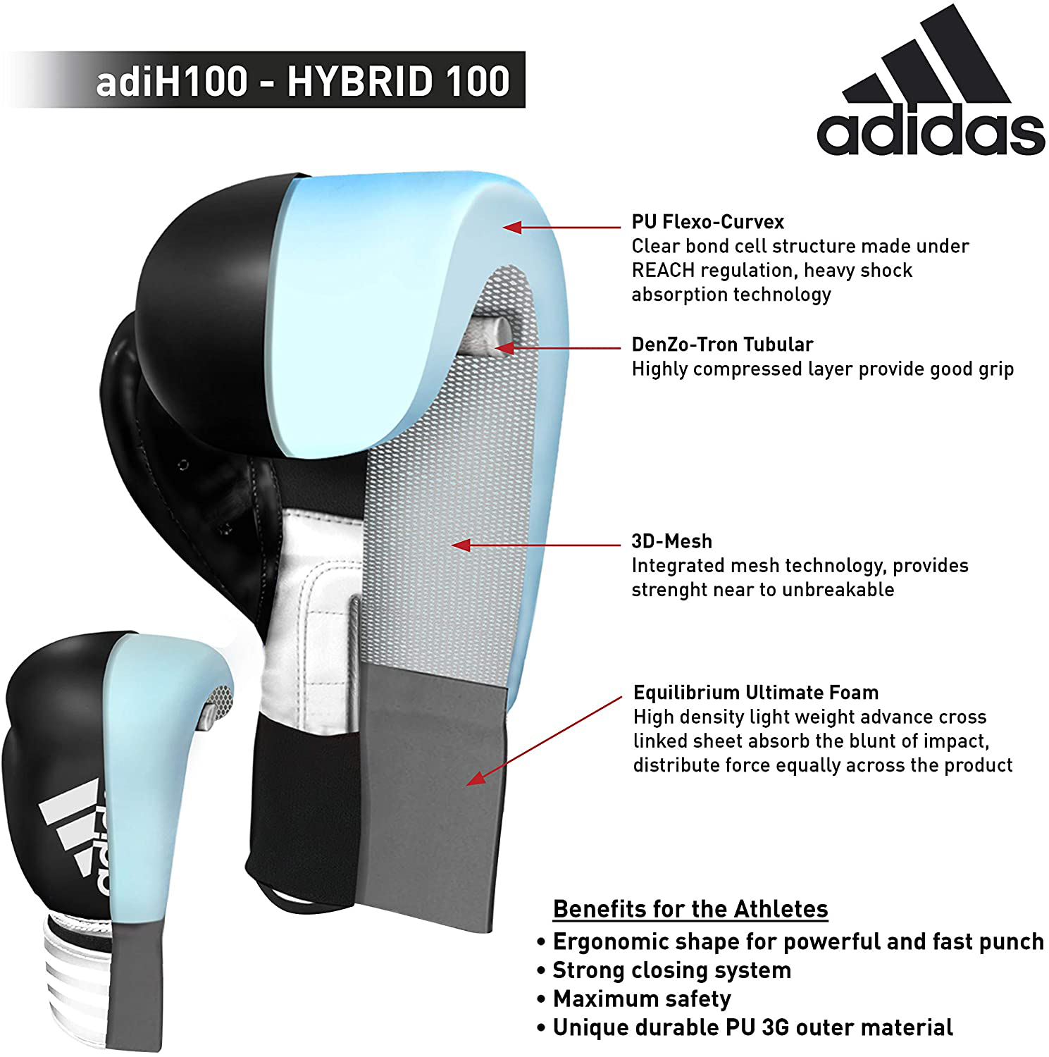 adidas Hybrid 100 Boxing and Kickboxing Gloves for Women & Men