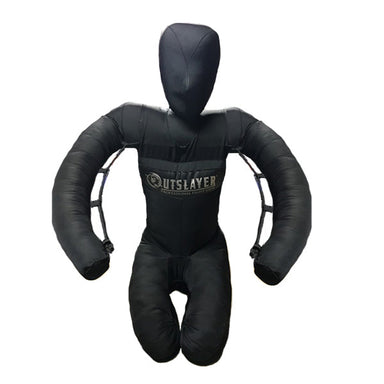 A black grappling dummy with the 'Outslayer' brand logo on the chest area, designed for martial arts training.